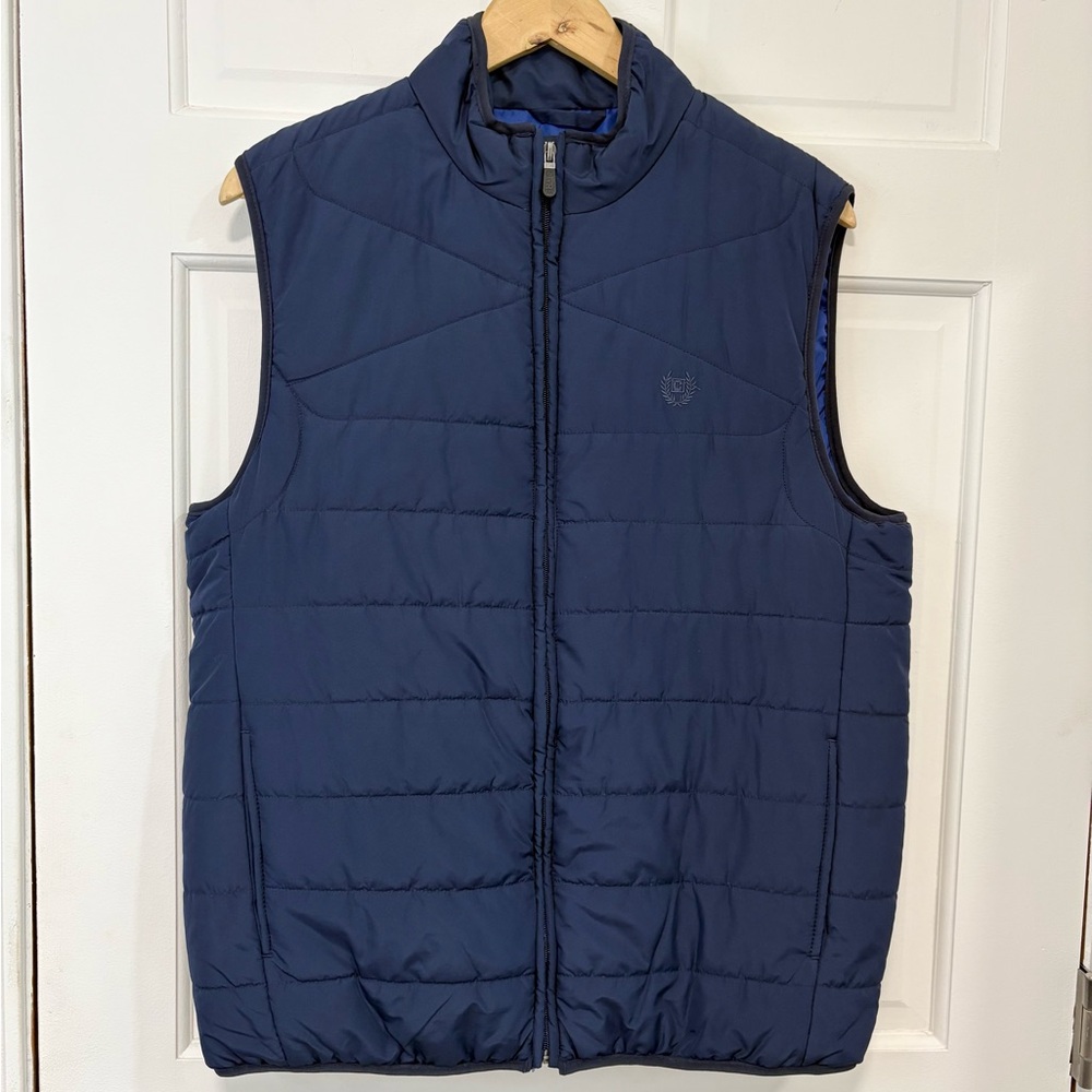Chaps Men’s Blue Quilted Puffer Vest Full Zip Pockets Cabincore Outerwear Sz M‎